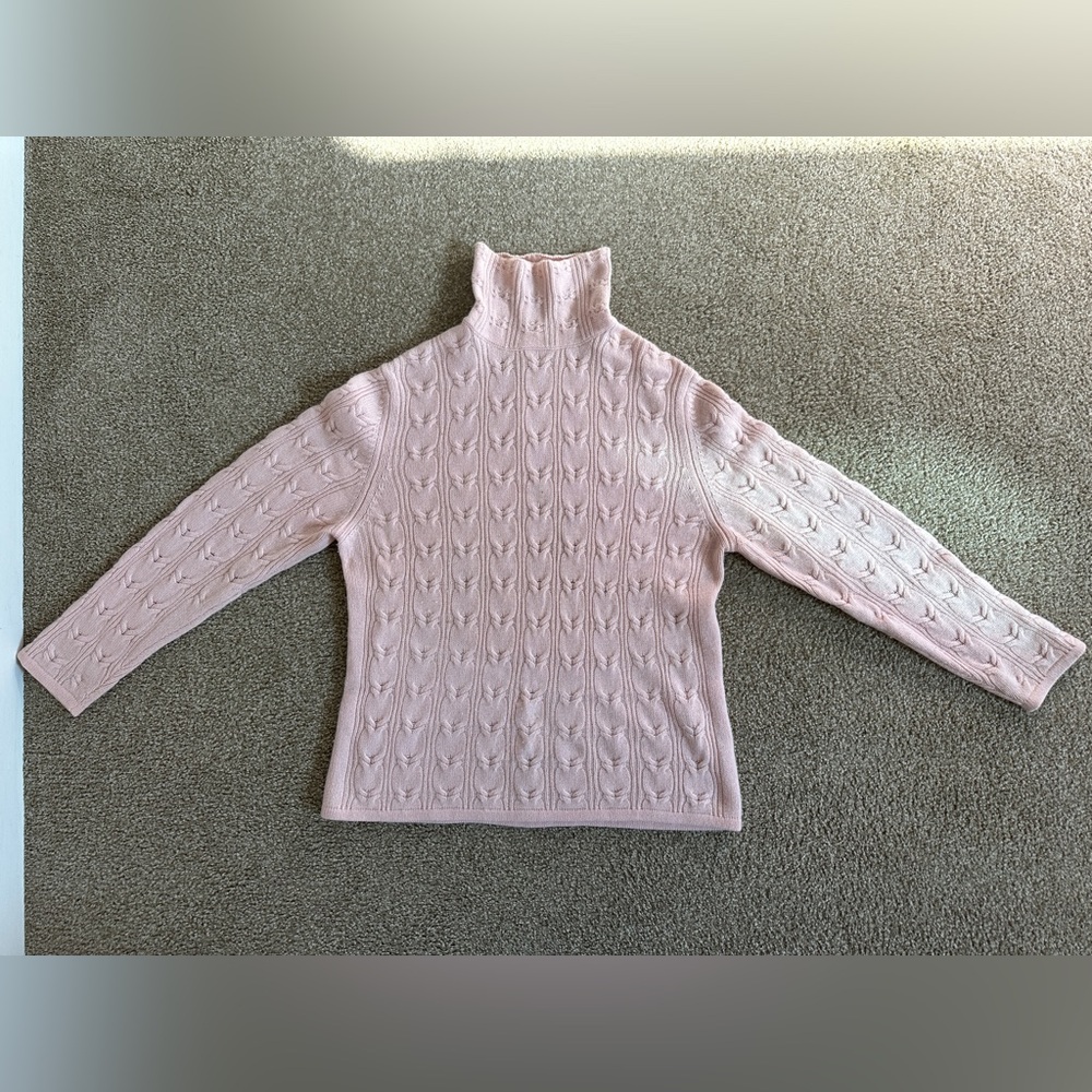 Women’s Pink Cable Knit Turtleneck Sweater